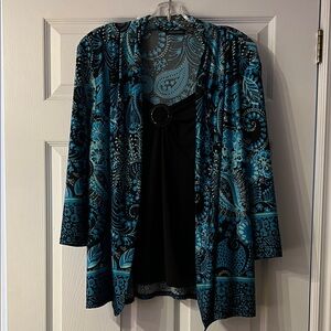 Notations Teal and Black Patterned Jacket
